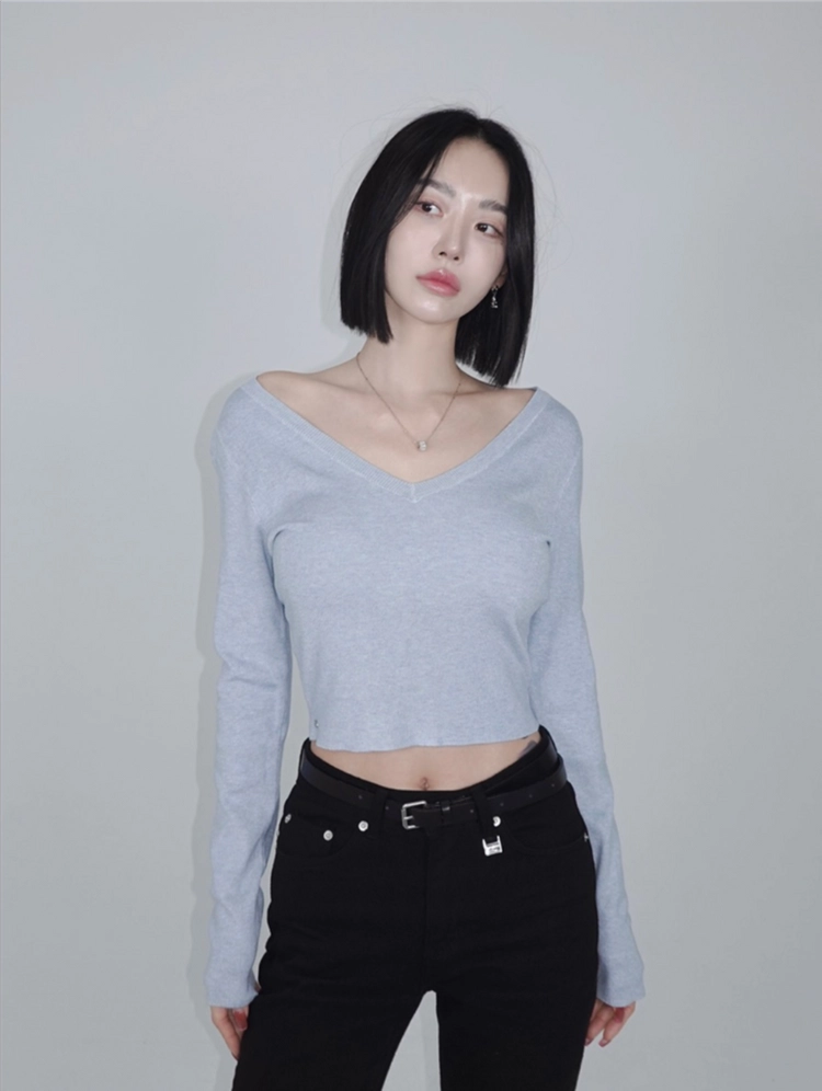 (새상품) 페일제이드 레이온 니트 티 네이비 이미지