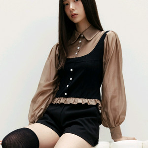 새상품) The tis 더티스 브라운 뷔스티에 셔츠 블라우스 M 이미지