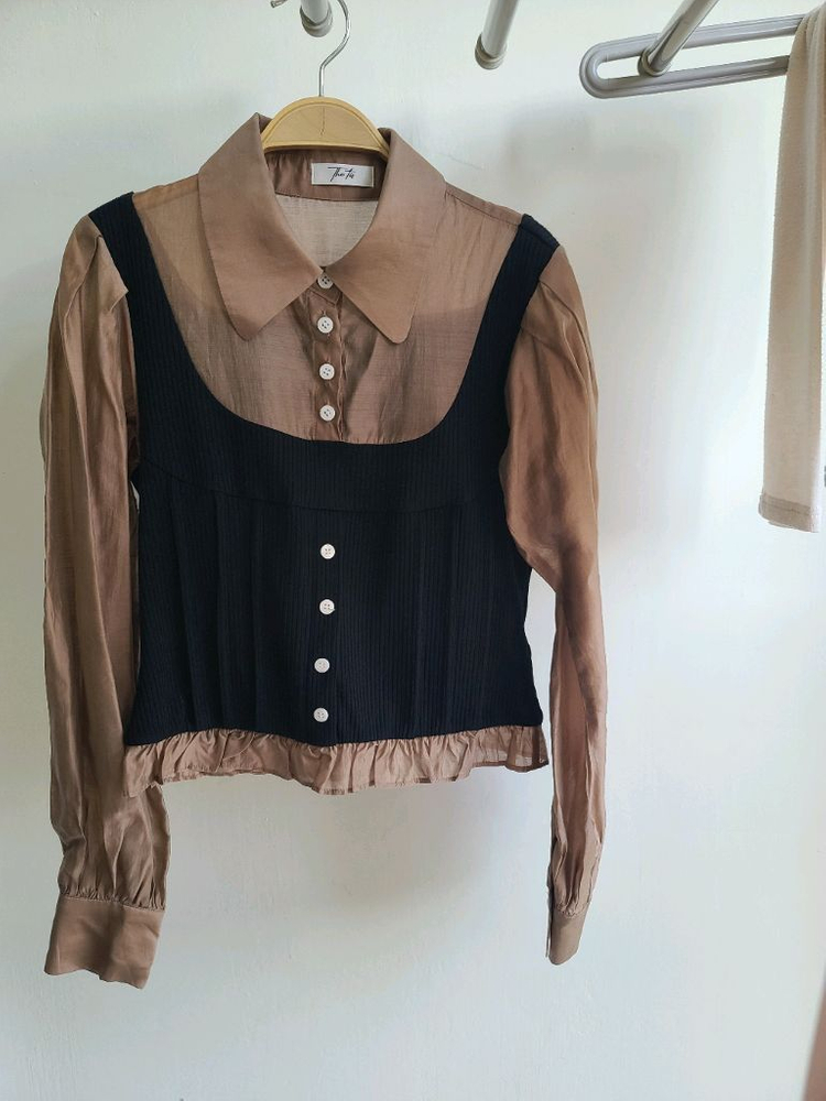 새상품) The tis 더티스 브라운 뷔스티에 셔츠 블라우스 M 이미지