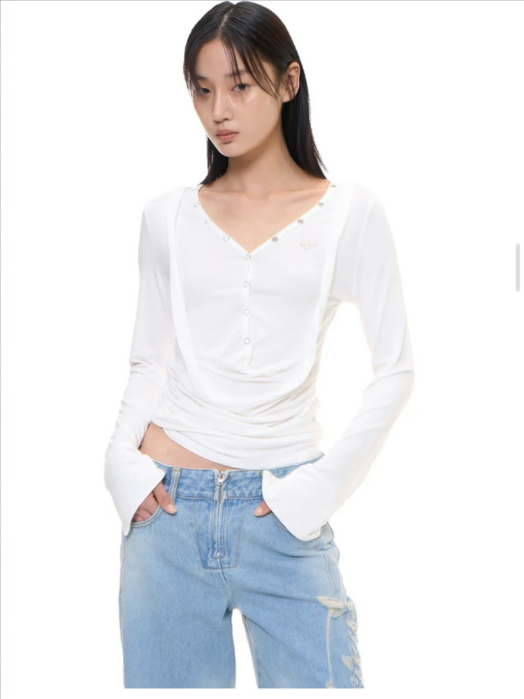 2000아카이브스 드레이프 헨리 탑 화이트 이미지