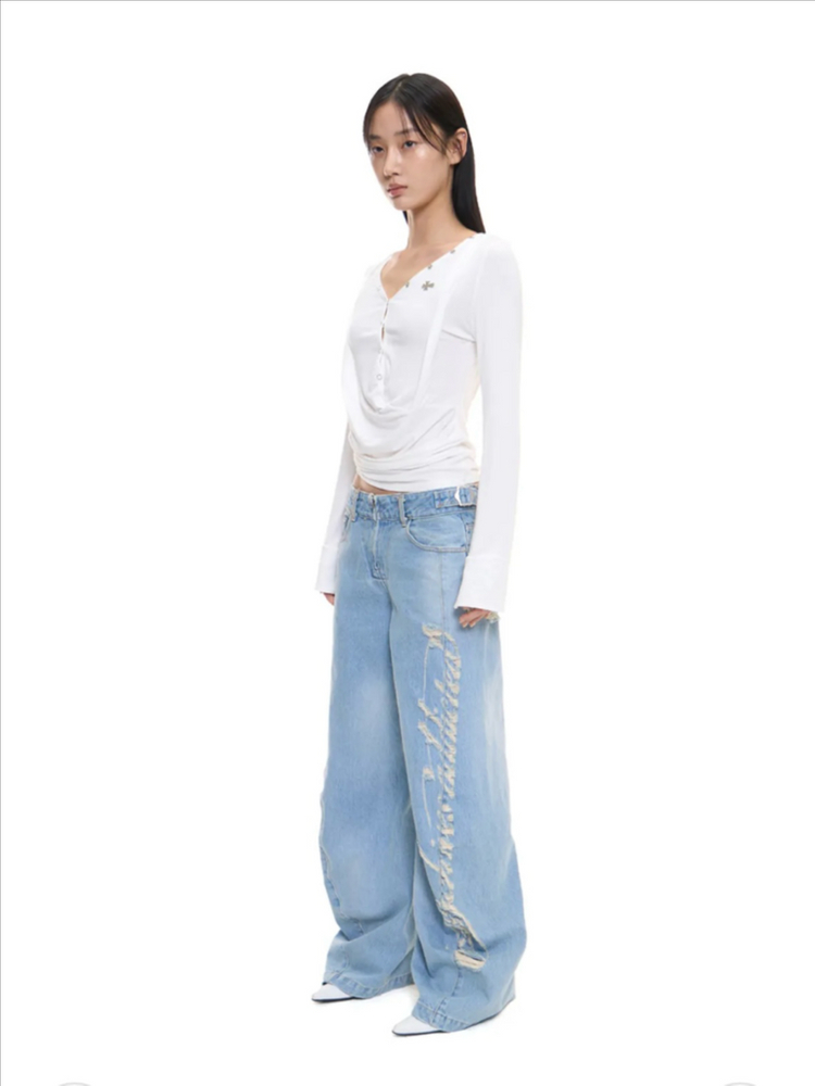 2000아카이브스 드레이프 헨리 탑 화이트 이미지