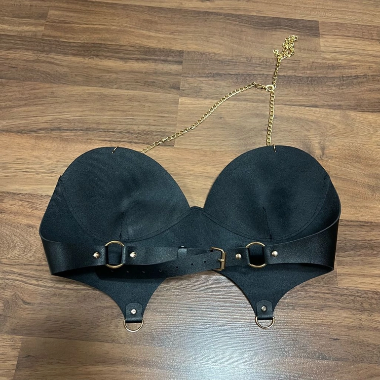 새상품 블랙 레더 체인 브라탑 이미지