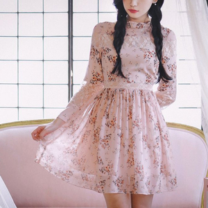 밀크코코아 연분홍 레이스 플라워 원피스 리본 꽃 핑크 드레스 이미지