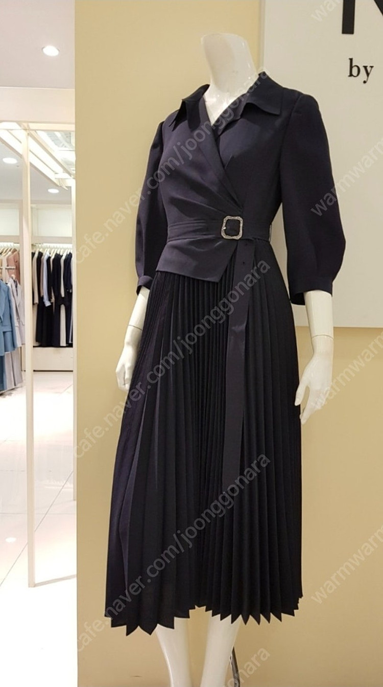 (새상품) KL 플리츠 원피스 네이비 55 듀엘 오즈세컨 레니본 지컷 보브 린 모조에스핀 지고트 시슬리 이미지