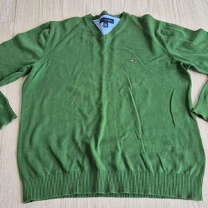 타미힐피거 남성 브이넥 니트 M 그린 이미지