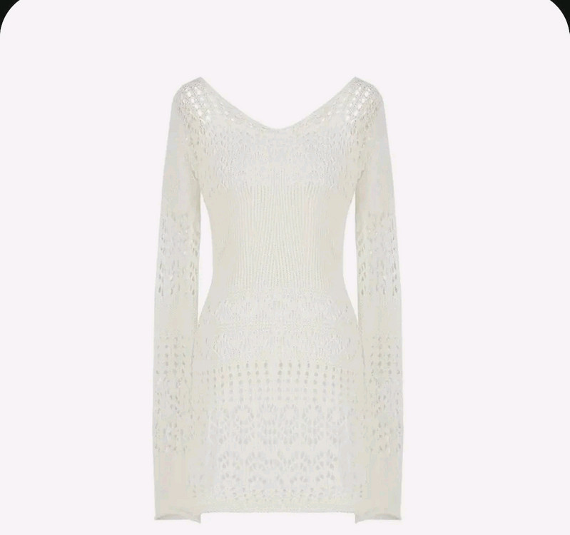 코프 브리즈 니트 펀칭 브이넥 미니 보헤미안 원피스 이미지