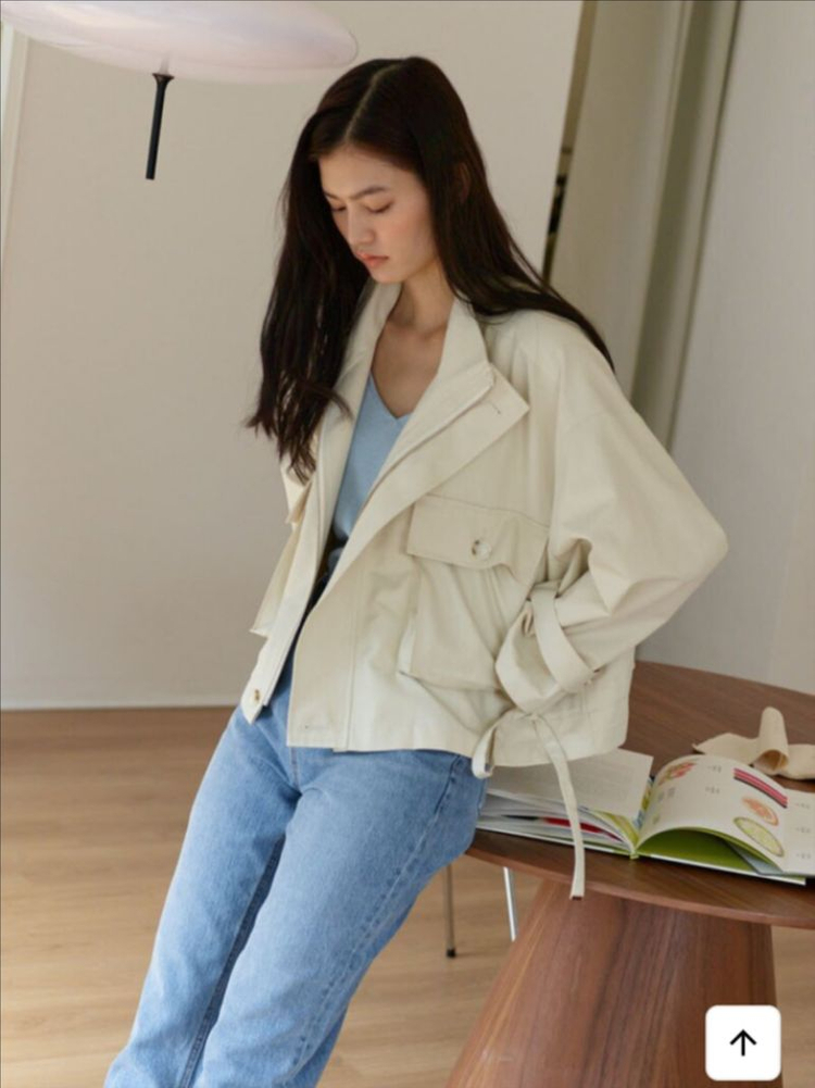 패브릭컬리지 빅포켓 필드 자켓 아이보리 바스락 숏 트렌치 점퍼 야상 간절기 봄가을 이미지
