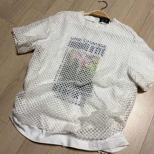 한섬 랑방컬렉션LANVIN 튤 레이어드티셔츠 시스루블라우스메쉬매쉬망사반팔 이미지