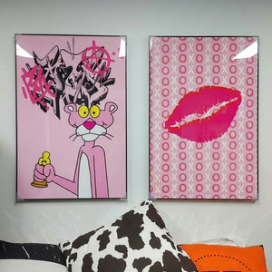 그림 액자 팝아트 인테리어소품 핑크팬더그림 입술액자 2종 세트 대형 거실 벽걸이 포인트 아트포스터 감성적인 인테리어 이미지