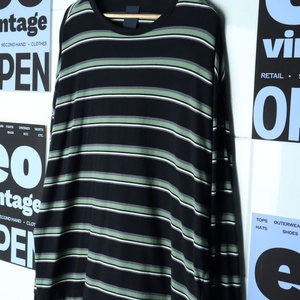 (L-3XL) 준지 긴팔티셔츠 박시 단가라 쭉티 이미지