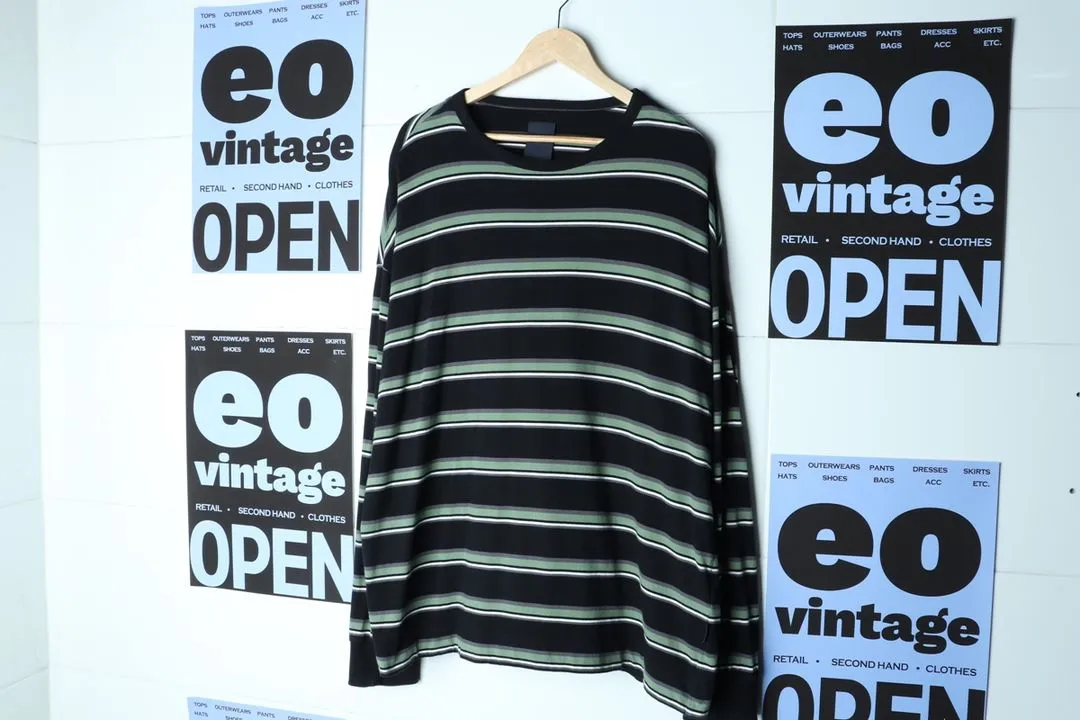 (L-3XL) 준지 긴팔티셔츠 박시 단가라 쭉티 이미지