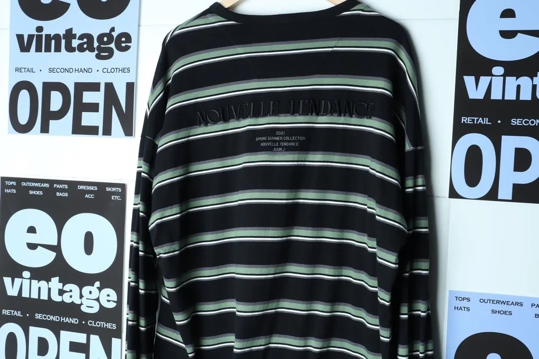 (L-3XL) 준지 긴팔티셔츠 박시 단가라 쭉티 이미지