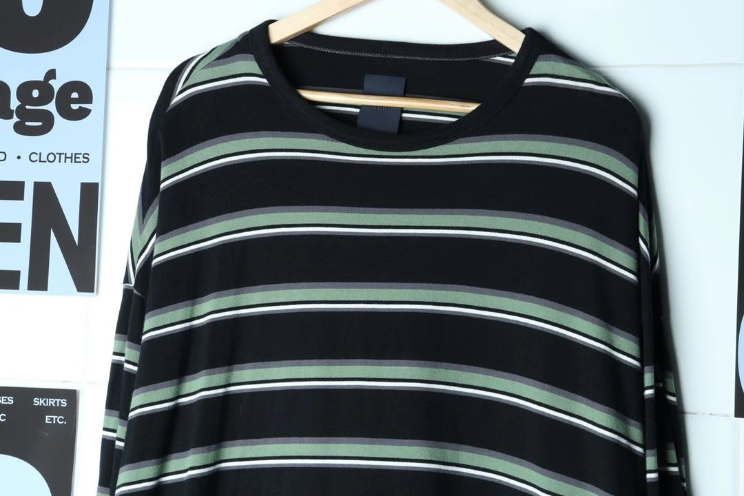 (L-3XL) 준지 긴팔티셔츠 박시 단가라 쭉티 이미지