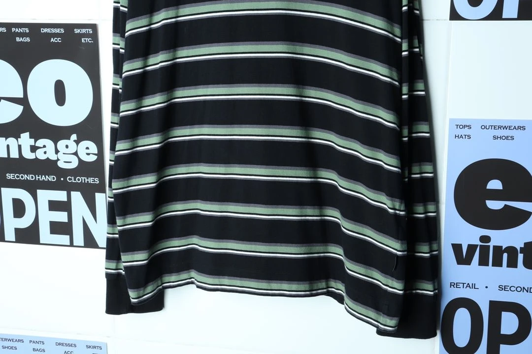 (L-3XL) 준지 긴팔티셔츠 박시 단가라 쭉티 이미지