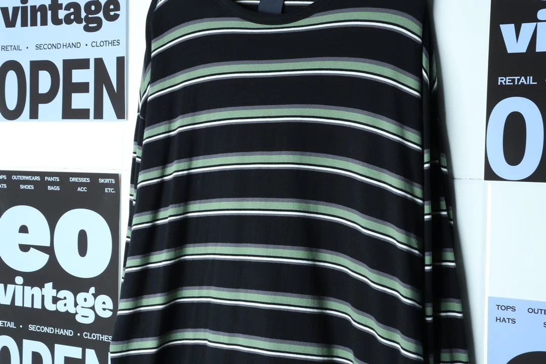 (L-3XL) 준지 긴팔티셔츠 박시 단가라 쭉티 이미지