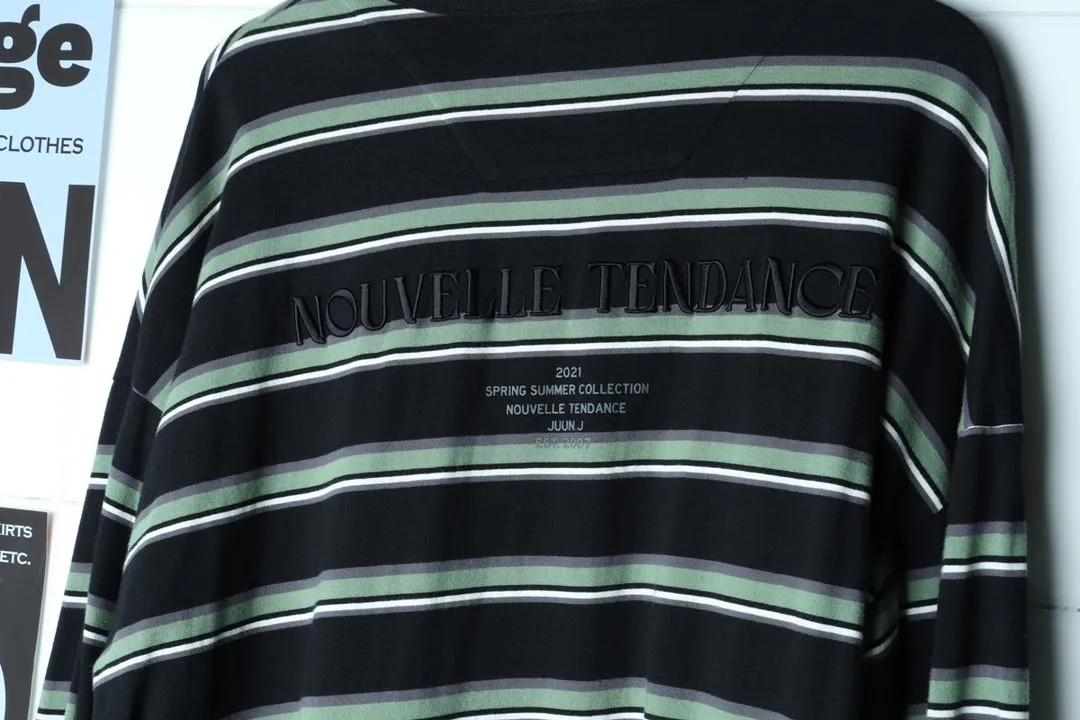 (L-3XL) 준지 긴팔티셔츠 박시 단가라 쭉티 이미지