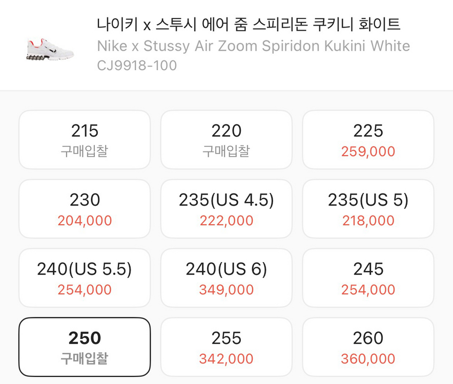 나이키x스투시 에어 줌 스피리돈 컵키니 화이트 250 이미지