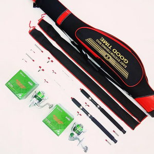 가방과 문어,우럭,광어,농어,베스루어낚시대2대+5000번릴2대와 릴줄 이미지