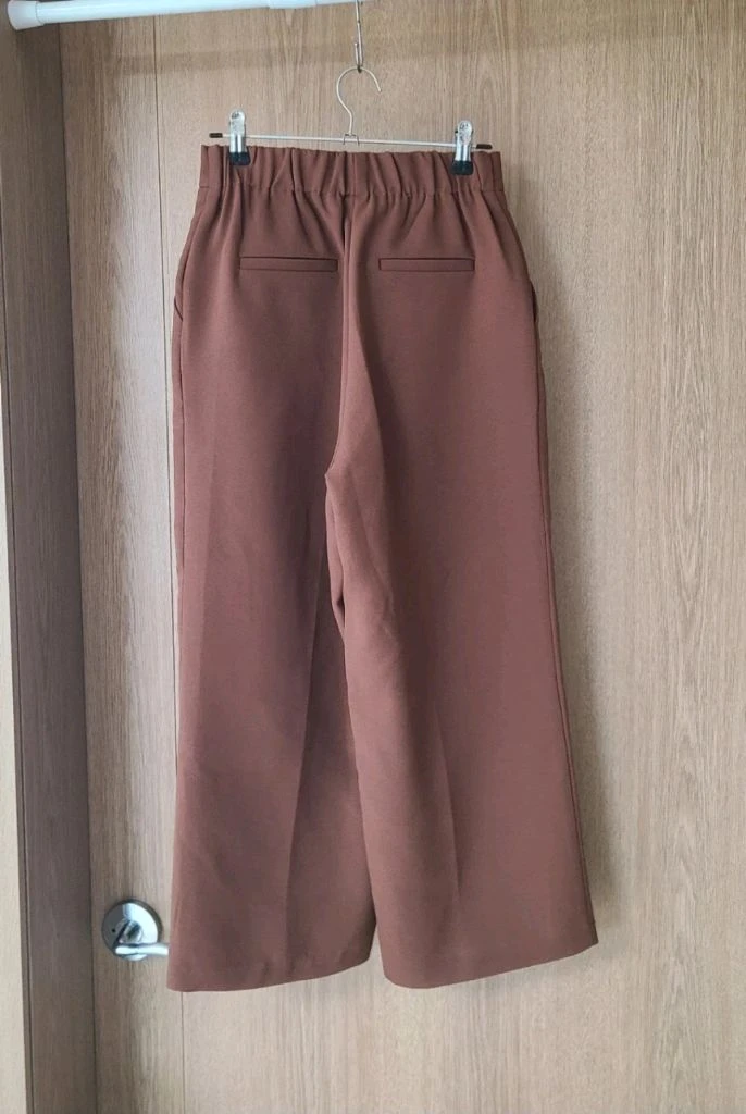 브라운 와이드 팬츠 여성 밴딩 바지 이미지