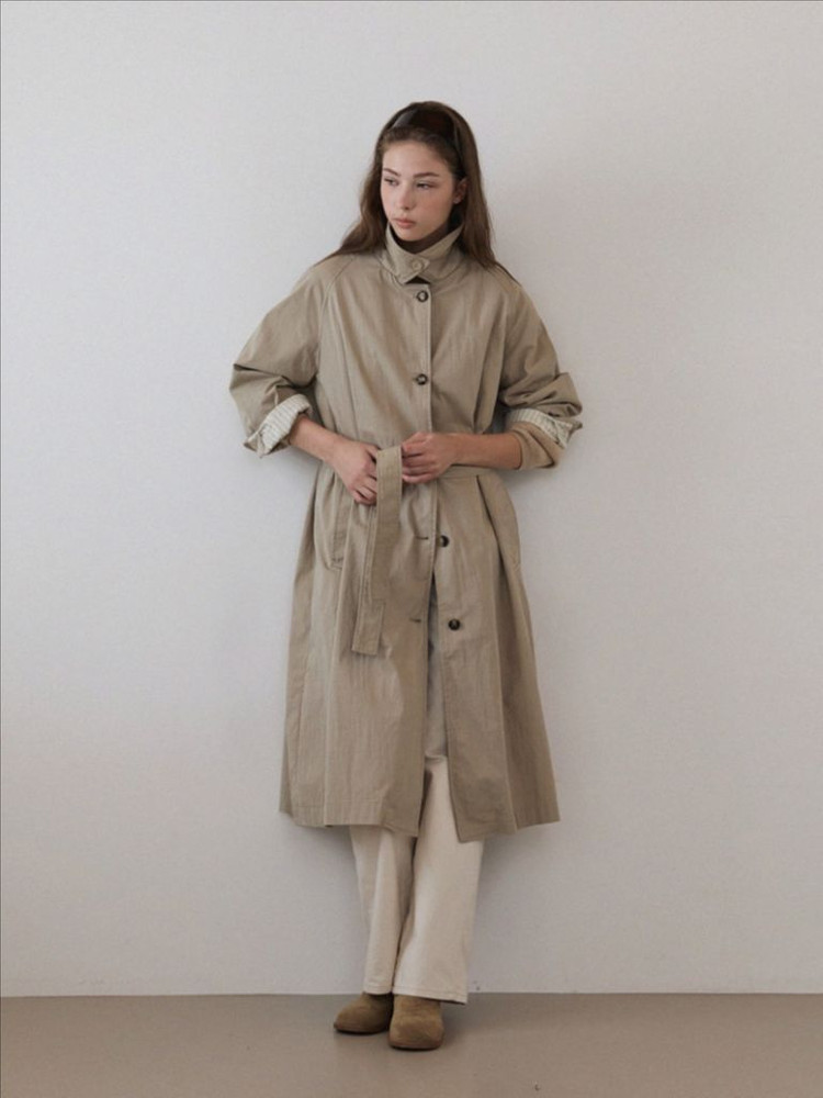 하네 벨티드 롱 트렌치 코트_Beige 이미지