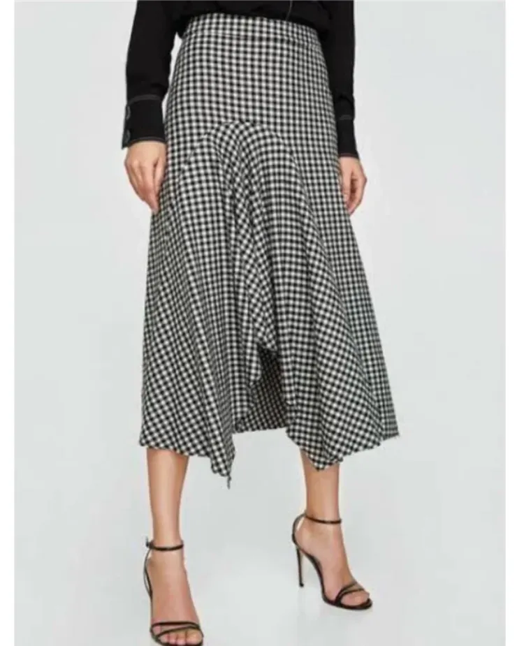 ZARA 체크 언발란스 롱 스커트 S 이미지