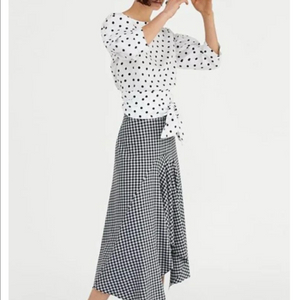 ZARA 체크 언발란스 롱 스커트 S 이미지