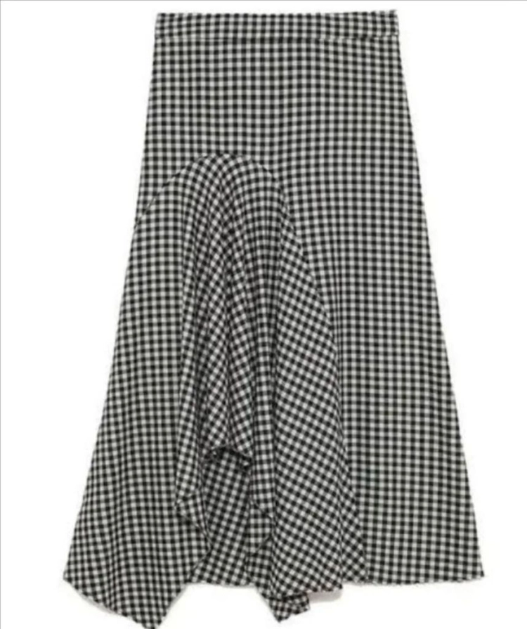 ZARA 체크 언발란스 롱 스커트 S 이미지
