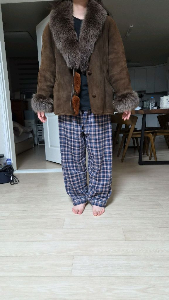 천연 양가죽/양털 100% + 리얼 폭스퍼 중기장 무스탕 (상태 최상) 이미지