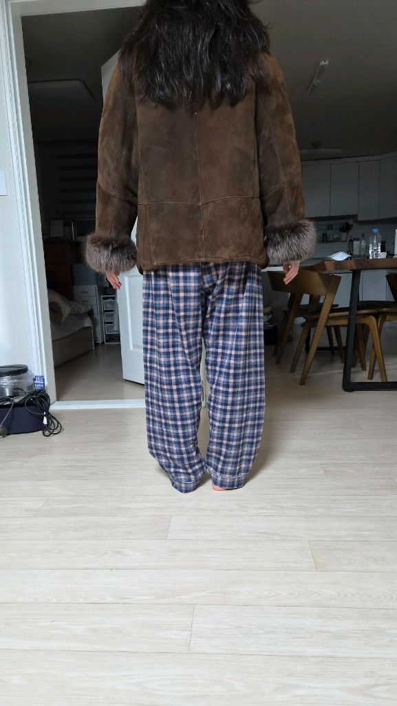 천연 양가죽/양털 100% + 리얼 폭스퍼 중기장 무스탕 (상태 최상) 이미지