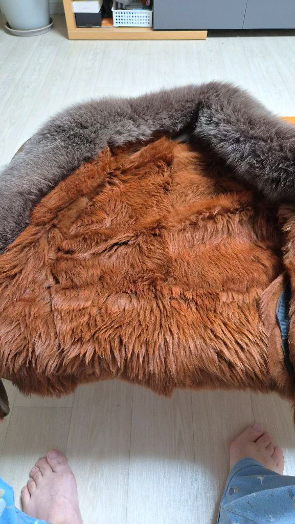 천연 양가죽/양털 100% + 리얼 폭스퍼 중기장 무스탕 (상태 최상) 이미지