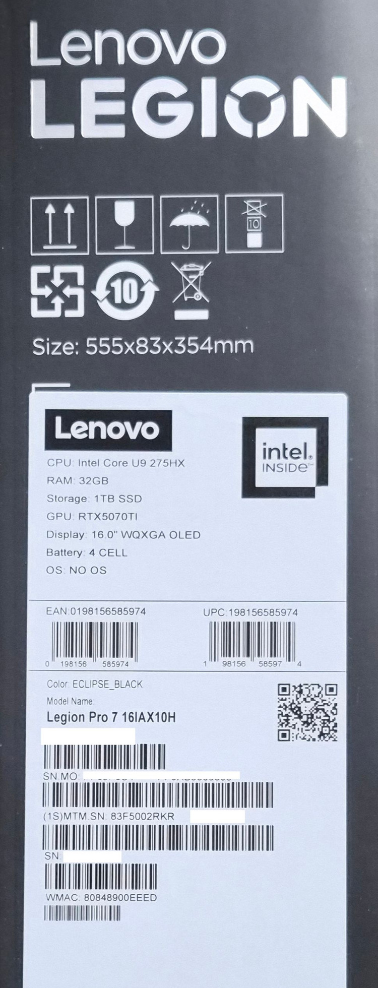 [미개봉]레노버 LEGION Pro 7 16IAX10 5070Ti Plus 게이밍노트북 판매합니다 이미지