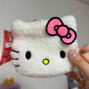 헬로키티 얼굴 뽀글이 파우치 동전지갑 키링 이미지