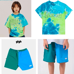 히로 타이다잉 티셔츠 라이트블루150/glgk 구상 반반팬츠 블루그린150 이미지