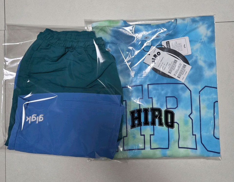히로 타이다잉 티셔츠 라이트블루150/glgk 구상 반반팬츠 블루그린150 이미지