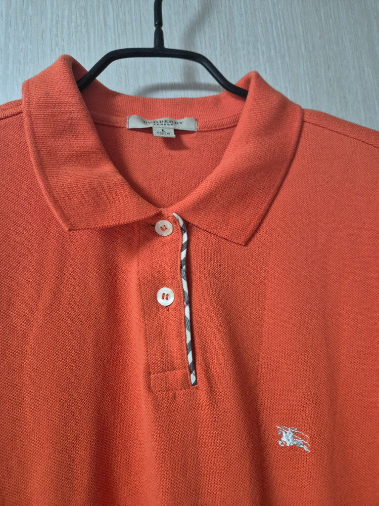 (정품) 버버리 카라티 오렌지 반팔 티셔츠 라지 여성 이미지