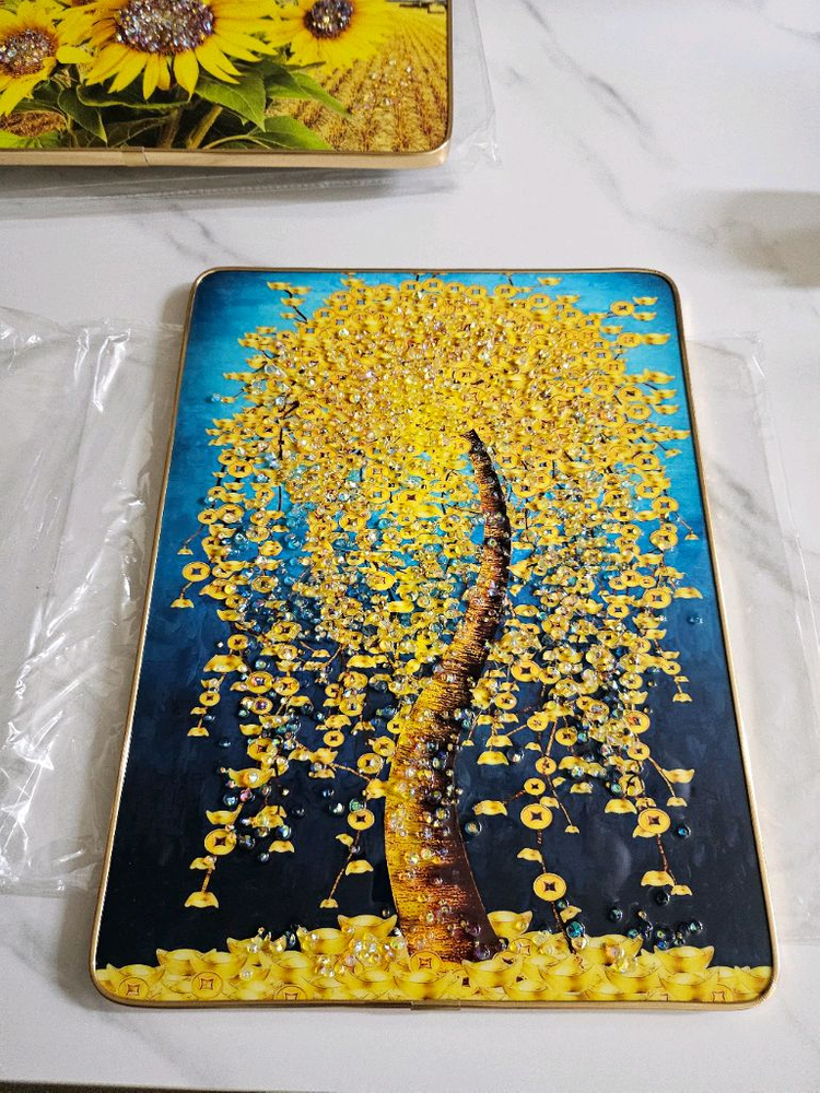 벽걸이 보석 액자 아크릴 큐빅 인테리어 장식아크릴 큐빅 액자 돈나무 액자해바라기 액자 2종세트 십자수액자 #새상품# 이미지