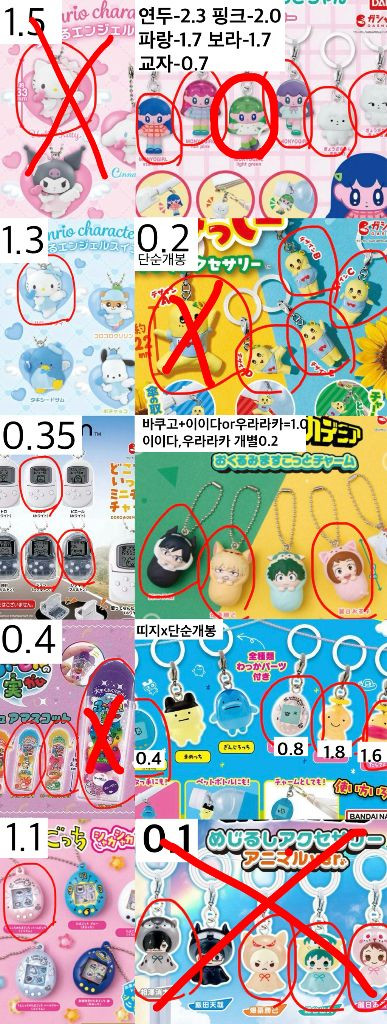 일본가챠/리락쿠마/데스노트/메지루시/슈가바니즈/다마고치/키티/디지몬/은혼/마치보케/키르아/피크민/다마고치/바쿠고 이미지