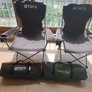 헥사 타프+그늘막텐트 4인용+투카 캠핑 의자 2개 이미지