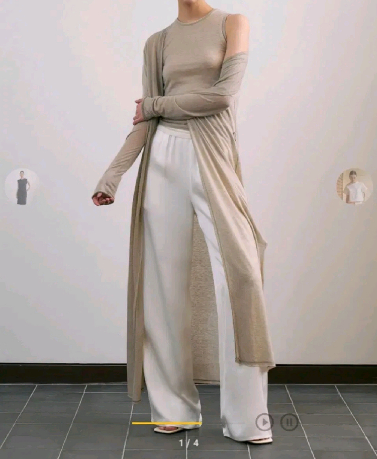 르네제이 시스루 롱 나시 가디건 세트 - 블랙 이미지