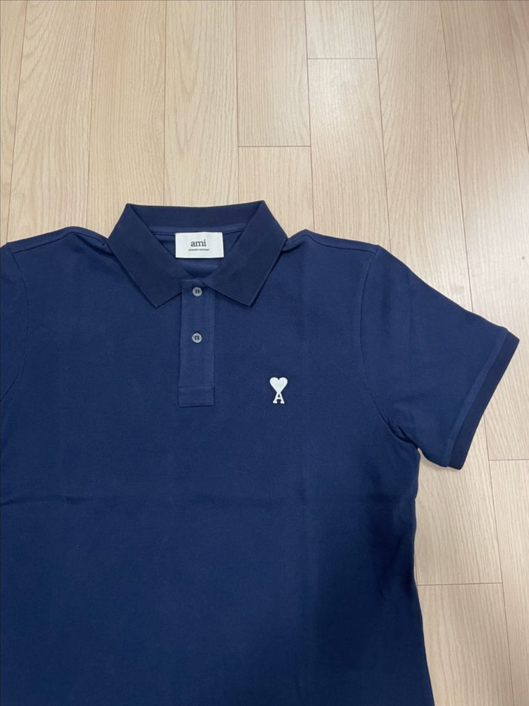 [시착 1회] 아미 ami 스몰하트로고 코튼 폴로 반팔셔츠 나이트블루 L 이미지