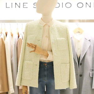 새상품) Line 라인 트위드 봄 자켓 라임 연두 이미지