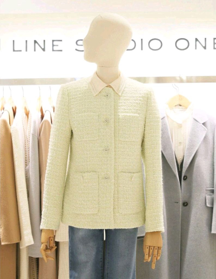 새상품) Line 라인 트위드 봄 자켓 라임 연두 이미지
