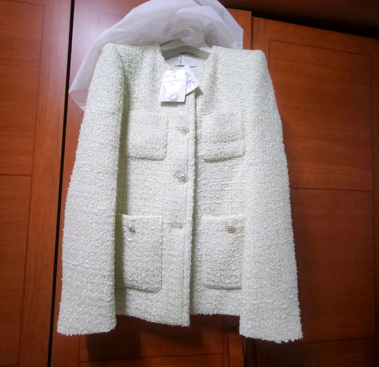 새상품) Line 라인 트위드 봄 자켓 라임 연두 이미지