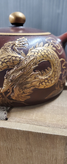 [명휘당] 고경주 자사 금채 부조 운룡문 횡파호 자사호 다호 골동품 수집품 이미지