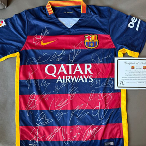2015-16 FC 바르셀로나 팀 친필 싸인 유니폼 메시 네이마르 수아레즈 COA 포함 이미지