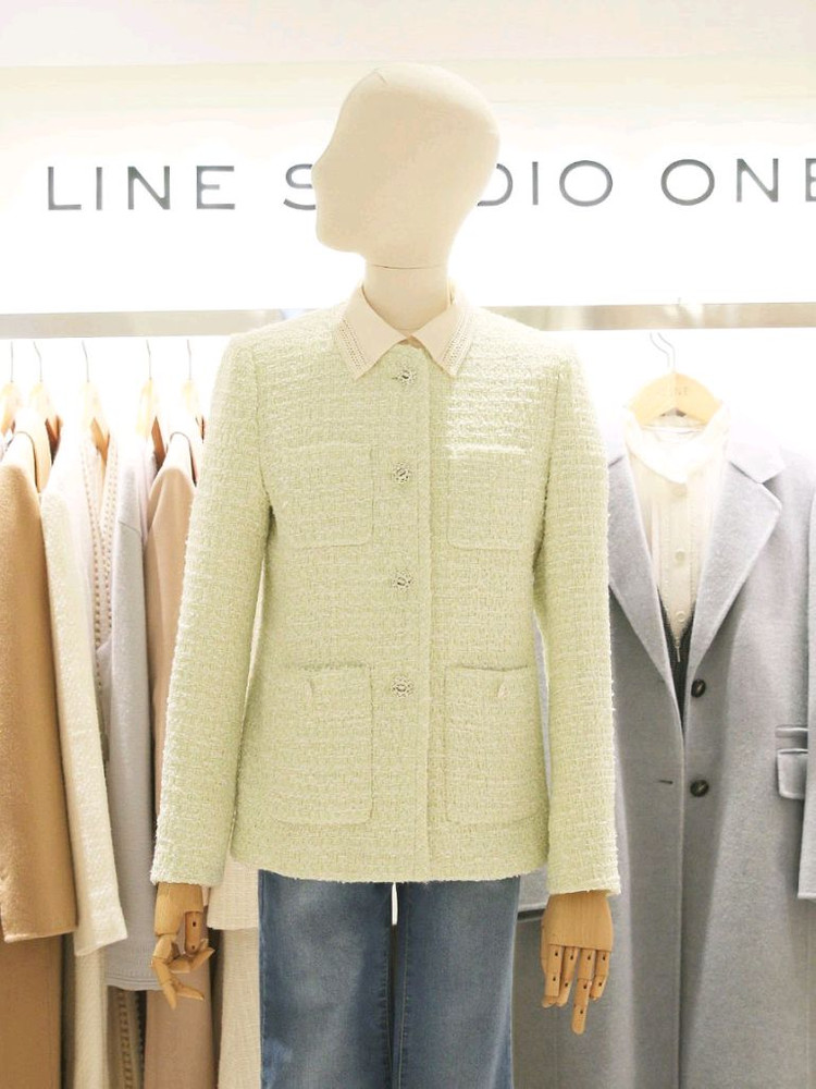 미착용) 라인 Line 트위드자켓 라임색상 봄자켓 연두 이미지