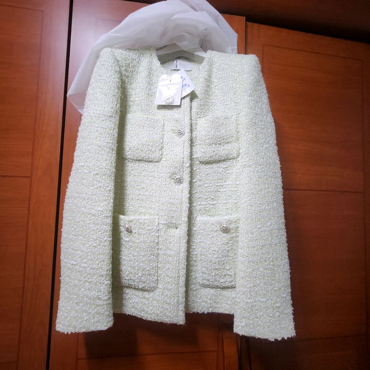 미착용) 라인 Line 트위드자켓 라임색상 봄자켓 연두 이미지