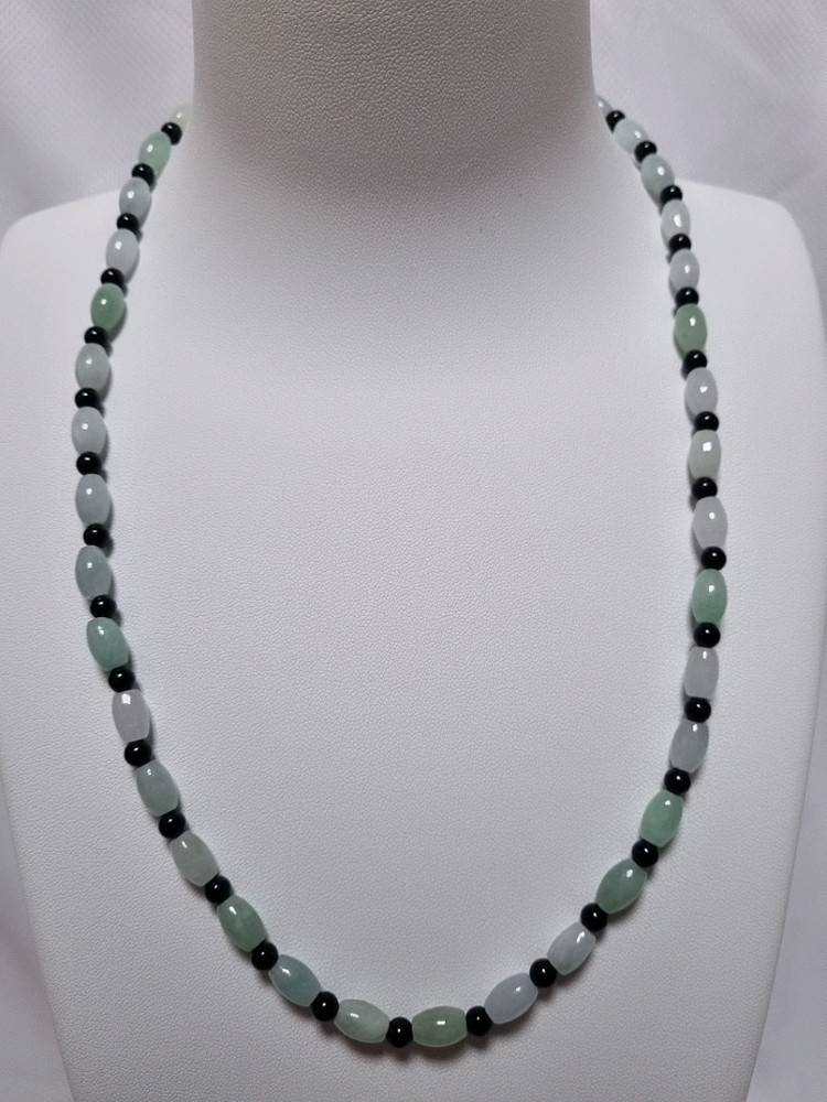 천연 버마산 옥&블랙 오닉스 원석 목걸이 팔찌 세트 이미지