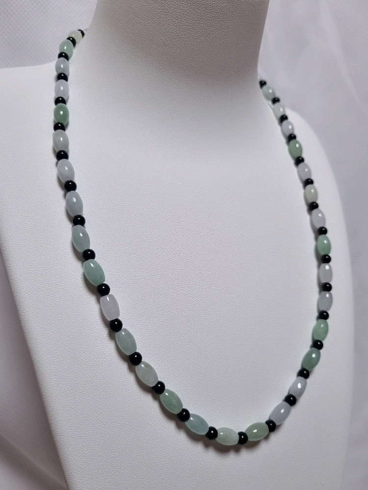 천연 버마산 옥&블랙 오닉스 원석 목걸이 팔찌 세트 이미지