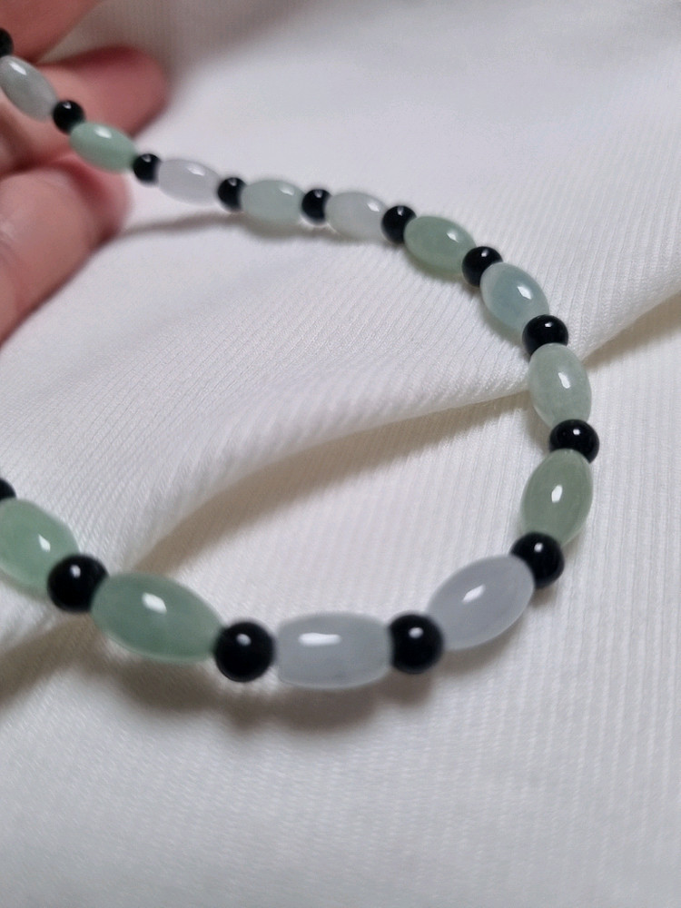 천연 버마산 옥&블랙 오닉스 원석 목걸이 팔찌 세트 이미지